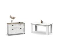 MUEBLES PITARCH Aparador Portobello, 80 x 120 x 47 cm (Alto x Ancho x Profundo) + MUEBLES PITARCH 1110 Mesa de Comedor,Blanco, 77x140x80 cm