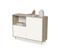 MUEBLES PITARCH | Aparador Salón Comedor, Buffet, Mueble Auxiliar, 2 Puertas y 1 Hueco, con Patas, Blanco y Roble Cambrian, 82,5x112x33cm, Recibidor Moderno, Colección Tibet