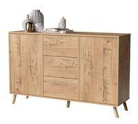 MUEBLES PITARCH | Aparador Salón Comedor, Buffet, Mueble Auxiliar, 2 Puertas y 3 Cajones, Roble Gold, 89x140x40cm, Despensa, Cocina, Despacho, Tirador Push o Pulsador, Moderno, Nórdico, Modelo Oslo