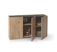 MUEBLES PITARCH | Aparador Salón Comedor, Buffet, Mueble Auxiliar, 3 Puertas, Negro y Roble Gold, Listones serigrafía, 80x140x40cm, Despensa, Cocina, Despacho, Moderno, Modelo Irati