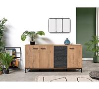 MUEBLES PITARCH | Aparador Salón Comedor, Buffet, Mueble Auxiliar Industrial, 3 Puertas y 3 Cajones, Negro y Roble Gold, 85x180x40cm, Cocina, Despacho, Tirador Push o Pulsador, Moderno, Modelo París