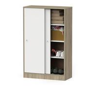 MUEBLES PITARCH | Armario Auxiliar Multiusos bajo Puertas Correderas para Limpieza, cocinas, galerías, despachos 120x74x33cm (Alto x Ancho x Fondo), Blanco y Roble Cambrian, Colección Tibet