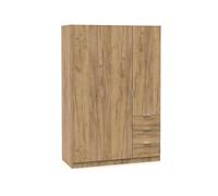 MUEBLES PITARCH Armario Dormitorio Ropero 3 Puertas 3 Cajones, Roble Kraft, 180x120x50 cm(Alto x Ancho x Fondo), Mueble Auxiliar Moderno, Colección Turín