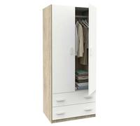 Miroytengo Armario Ropero Juvenil Dormitorio 2 Puertas 2 Cajones Roble Cambrian y Blanco Mate 74x180x50 cm White - light wood - 181.7