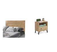 MUEBLES PITARCH CABECERO AROA Plataforma, Roble Gold, De Matrimonio Camila Mesita, Roble Gold, Cómoda