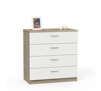 MUEBLES PITARCH | Cómoda 4 Cajones guías metálicas, Cajonera Dormitorios, Blanco y Roble Cambrian, 78x74x40cm (Alto x Ancho x Fondo), Sinfonier Colección Tibet