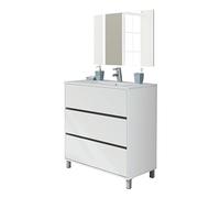 MUEBLES PITARCH | Conjunto Mueble de Baño con Espejo Incluido, 3 Cajones, 80cm Ancho, con Patas, Roble Cambrian, para Lavabo encastrado, Estilo Moderno Modelo Kalma