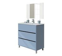 MUEBLES PITARCH | Conjunto Mueble de Baño con Espejo Incluido, Azul, 3 Cajones, 80cm, Ancho con Patas, para Lavabo encastrado, Estilo Moderno Modelo Kalma