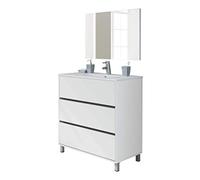 MUEBLES PITARCH | Conjunto Mueble de Baño con Lavabo cerámico y Espejo Incluido, 3 Cajones, 80cm, Ancho con Patas, Roble Cambrian, para Lavabo encastrado, Estilo Moderno Modelo Kalma