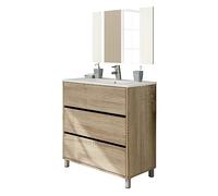 MUEBLES PITARCH | Conjunto Mueble de Baño con Lavabo cerámico y Espejo Incluido, 3 Cajones, 80cm Ancho, con Patas, Blanco, para Lavabo encastrado, Estilo Moderno Modelo Kalma