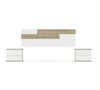 Miroytengo Cabecero con 2 mesitas Erika – Blanco y roble Cambrian – 270x94x34 cm