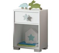 MUEBLES PITARCH | Mesita de Noche 1 Cajón con guías metálicas, Blanca con Estrella Azul-Gris, 56x40x33cm (Alto x Ancho x Fondo), Dormitorio Infantil, Modelo Sweet