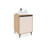 MUEBLES PITARCH Mueble de baño 53cm,1 Puerta, Roble Gold/Gris Coco, para Lavabo de sobreponer, Lavabo no Incluido, Estilo Moderno, Modelo Lea