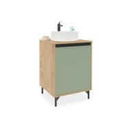 MUEBLES PITARCH| Mueble de baño 53cm,1 Puerta, Roble Gold/Verde, para Lavabo de sobreponer, Lavabo no Incluido, Estilo Moderno, Modelo Lea