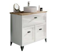 Miroytengo Mueble de Baño Siena Estilo Nórdico en Color Blanco Soft y Roble Cambrian con 1 Cajón y 2 Puertas (Lavabo Opcional) White/wood - without sink Sin sink