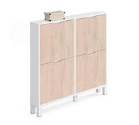 MUEBLES PITARCH | Recibidor Estrecho Zapatero con Patas de Entrada Pasillo, 4 Puertas, Blanco Alto Brillo y Roble Aurora, 8 Pares de Zapatos, 17cm Fondo, 97x98 (Alto x Ancho) Modelo Kay