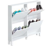 MUEBLES PITARCH | Recibidor Estrecho Zapatero con Patas de Entrada Pasillo, 4 Puertas, Blanco Alto Brillo, 8 Pares de Zapatos, 17cm Fondo, 97x98 (Alto x Ancho) Modelo Kay