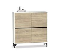 MUEBLES PITARCH | Recibidor Zapatero Mueble Auxiliar para Entrada con Patas, 4 Puertas, Blanco y Roble Cambrian, 20 Pares de Zapatos, Tallas Grandes, 101x96,5x33cm, Moderno, Industrial, Modelo Kioto