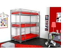 MUEBLIX.COM - Litera Triple Jesus, Litera Alta, Literas Juveniles 90 x 190 cm, Cama Litera Triple, Estructura Acero Reforzado, Literas Juveniles con Escalera