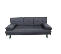 MUEBLIX.COM - Sofa Cama Canos 3 Plazas, Sillón Cama, Cama Sofa, con Mesa Abatible, Tapizado Tela Sintética, Apertura Clic-Clac, Sofa de Diseño, Color Gris