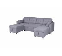 MUEBLIX.COM | Sofa Cama Chaiselongue Ucero 3 Plazas, Cama Doble en U, Sillón Cama Extraible, Doble Arcón, Tejido Antimanchas, Color Gris