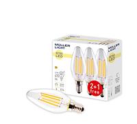 Müller-Licht - 400291 Set A + +, Juego de 3 Retro de LED Forma de Vela, equivalente a 40 W, cristal, 4 W, E14, Plata, 3.5 x 3.5 x 10 cm