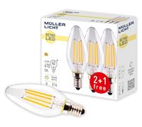 MÜLLER LICHT ML, vela LED de 4W, casquillo E14, transparente, pack de 3 o 10 (oferta)