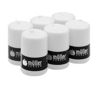Müller Velas Pilar Grandes - Juego de 6 velas de color Blanco - 68 x 110 mm - Larga duración de 35 horas - Cero antigoteo - Inodoro - Calidad RAL
