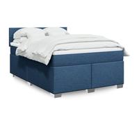 Muelles ensacados suaves tela poliéster modelo estándar Azul 160x200 cm | Cama Box Spring 160x200 con Colchón de Muelles Ensacados, Cabecero Tapizado Azul, Luces LED USB, Topper Lavable, Base