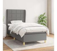 Muelles ensacados transpirable cabecero ajustable gris 203x83x118 cm | Cama Box Spring 80x200 con Colchón de Muelles Ensacados y Cabecero Ajustable, Base Tapizada Gris Oscuro con Topper,