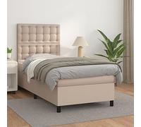 Muelles resistentes cabecero ajustable 118 128 cm Marrón 193x90 cm | Cama Box Spring 90x190 con Colchón de Muelles Ensacados y Cabecero Ajustable, Cuero Sintético Capuchino, Base Tapizada con