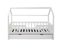 MUEMUE - Cama Infantil Montessori casita con barandilla Sawyer 90x190cm Blanco - MU0316B - Cama + LA Cama ELEVABLE 90 Blanca