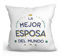 MUGFFINS Cojín 40x40 cm para Mujer/Esposa Relleno Incluído - En Español - El Mejor del Mundo - Regalo Original y Divertido