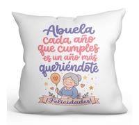 MUGFFINS Cojín con Relleno Abuela | Regalo Original cumpleaños | Cojín 40x40cm con Frase Abuela Cada año Que cumples es un año más queriéndote en Español | Abuelitos-3 v5