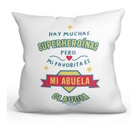 MUGFFINS Cojín Personalizable 40x40 cm para Abuela Relleno Incluído - En Español - Hay Muchas superheroínas - Regalo Original y Divertido