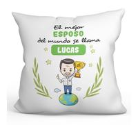 MUGFFINS Cojín Personalizable 40x40 cm para Marido/Esposo Relleno Incluído - En Español - Eres Mejor del Mundo - Regalo Original y Divertido
