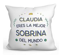 MUGFFINS Cojín Personalizable 40x40 cm para Sobrina Relleno Incluído - En Español - Mejor del Mundo - Regalo Original y Divertido