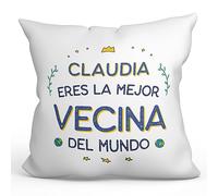 MUGFFINS Cojín Personalizable 40x40 cm para VECINA Relleno Incluído - En Español - Mejor del Mundo - Regalo Original y Divertido