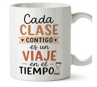 MUGFFINS regalo profesora historia | taza profe con frase Cada clase contigo es un viaje en el tiempo en Español | detalle docente colegio | cerámica 330 Ml 11 oz | Enseñanza v2
