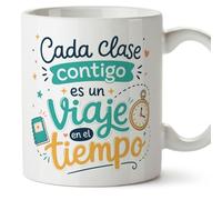 MUGFFINS regalo profesora historia | taza profe con frase Cada clase contigo es un viaje en el tiempo en Español | detalle docente colegio | cerámica 330 Ml 11 oz | Infantil v1
