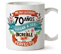 MUGFFINS Taza 70 Cumpleaños - "Me ha llevado 70 años llegar a ser increíble y casi perfecto - Regalos Desayuno Feliz Cumpleaños