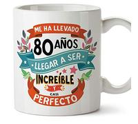 MUGFFINS Taza 80 Cumpleaños - "Me ha llevado 80 años llegar a ser increíble y casi perfecto - Regalos Desayuno Feliz Cumpleaños