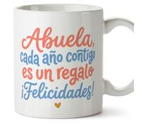 MUGFFINS Taza abuela cumpleaños | idea regalo original | frase Abuela cada año contigo es un regalo ¡Felicidades! en Español | 330 Ml | cerámica resistente | Abuelitos-3 v10