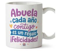 MUGFFINS Taza abuela cumpleaños | idea regalo original | frase Abuela cada año contigo es un regalo ¡Felicidades! en Español | 330 Ml | cerámica resistente | Abuelitos-3 v3