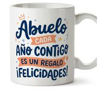 MUGFFINS Taza abuelo cumpleaños idea regalo original con frase Abuelo cada año contigo es un regalo ¡Felicidades! en Español | 330 Ml 11 oz | Abuelitos-3 v1