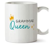 MUGFFINS Tazas para PROFESORA - En Inglés - Grammar Queen - 11 oz / 330 ml - Regalo original y divertido