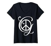 Mujer Elegante Escritura en Cursiva Letra Inicial G símbolo de Paz Camiseta Cuello V