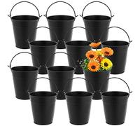 MUKLEI 12 cubos de metal galvanizado de 10 cm, cubo de metal pequeño negro, cubo de flores colgantes con asa, mini macetas colgantes de metal para plantas pequeñas, aperitivos, dulces, decoración de