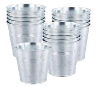 MUKLEI 16 cubos pequeños de metal galvanizado de 11 cm, mini cubos de lata de 4 pulgadas, cubo redondo para plantas, dulces, flores