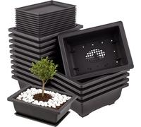MUKSEUT 15 macetas de bonsái de 6.5 Pulgadas, macetas rectangulares de plástico, macetas de Entrenamiento Bonzai con bandejas de Drenaje para Interiores, Oficina, balcón, Patio, jardín